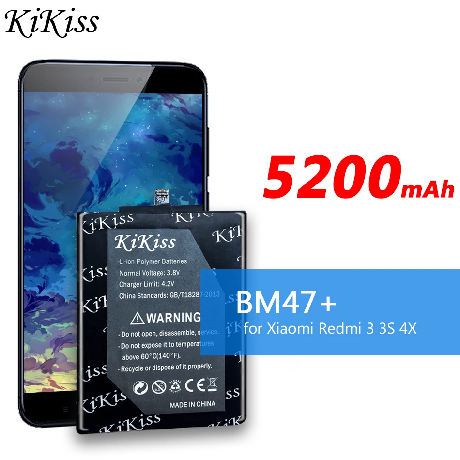 Аккумулятор BM47 для телефона Xiaomi Redmi 3 3S 3X 4X Redmi3 Pro Hongmi Redrice 3s батарея 5200 мАч большой