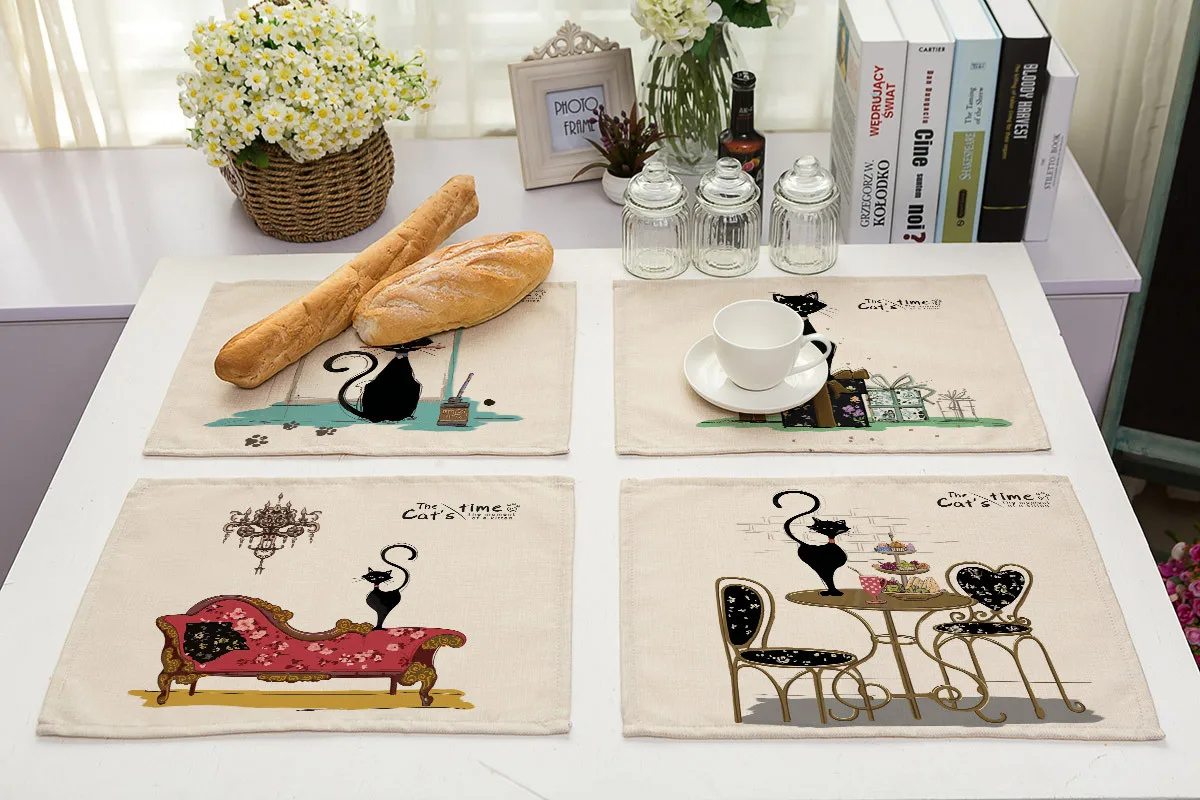 Черные кошки салфетки подарок рисунком клавиш пианино Настольный коврик