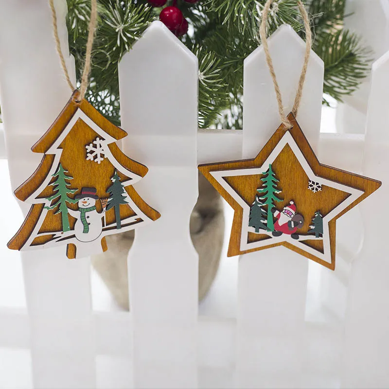 1 шт. Санта Снеговик Олень Рождественская елка деревянные подвески подвесной