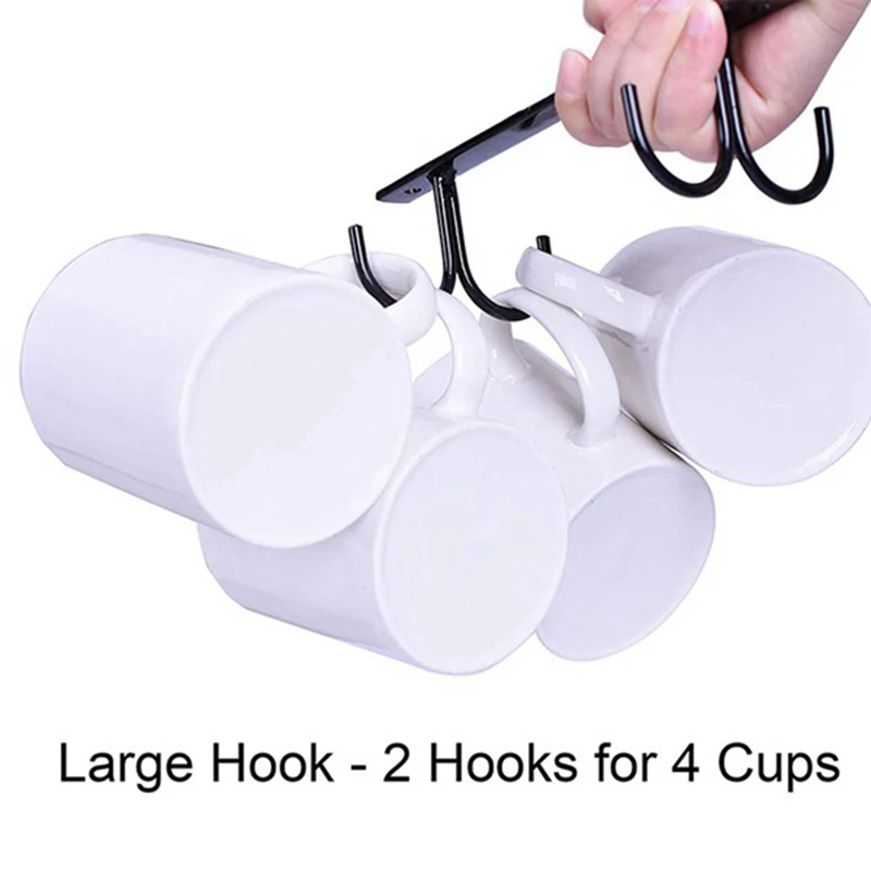 

4 Sets Mug Holder Rack Under Cabinet, Shelf, with 16 Hanging Hooks for Mugs, Coffee Cups and Kitchen Utensils Display