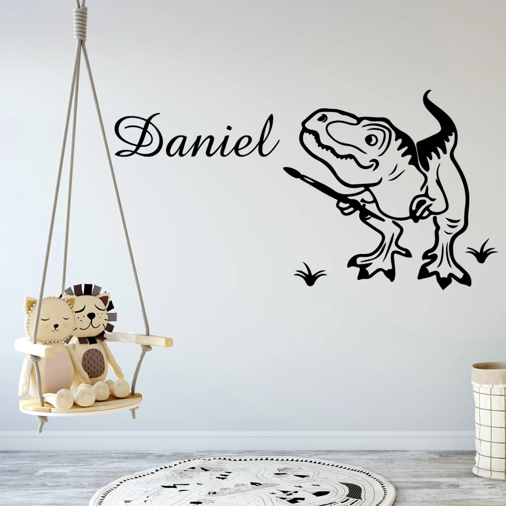 3D Динозавр пользовательское имя обои украшение дома стикер стены для детской