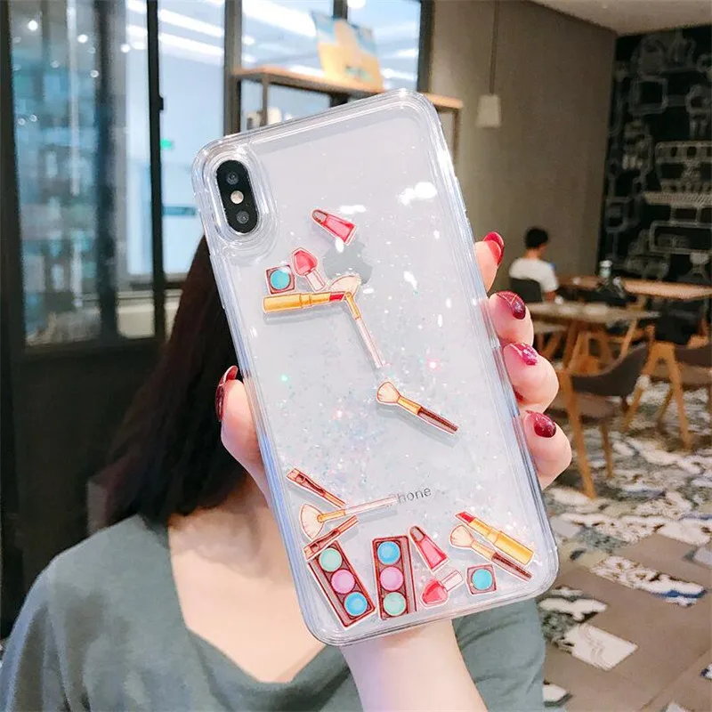 DISCASE - Case For iPhone 7 8 Plus X Xr Xs Max Dynamic Liquid Cases Cover 6 6s Hard PC Capinha Glitter Capa | Мобильные телефоны и