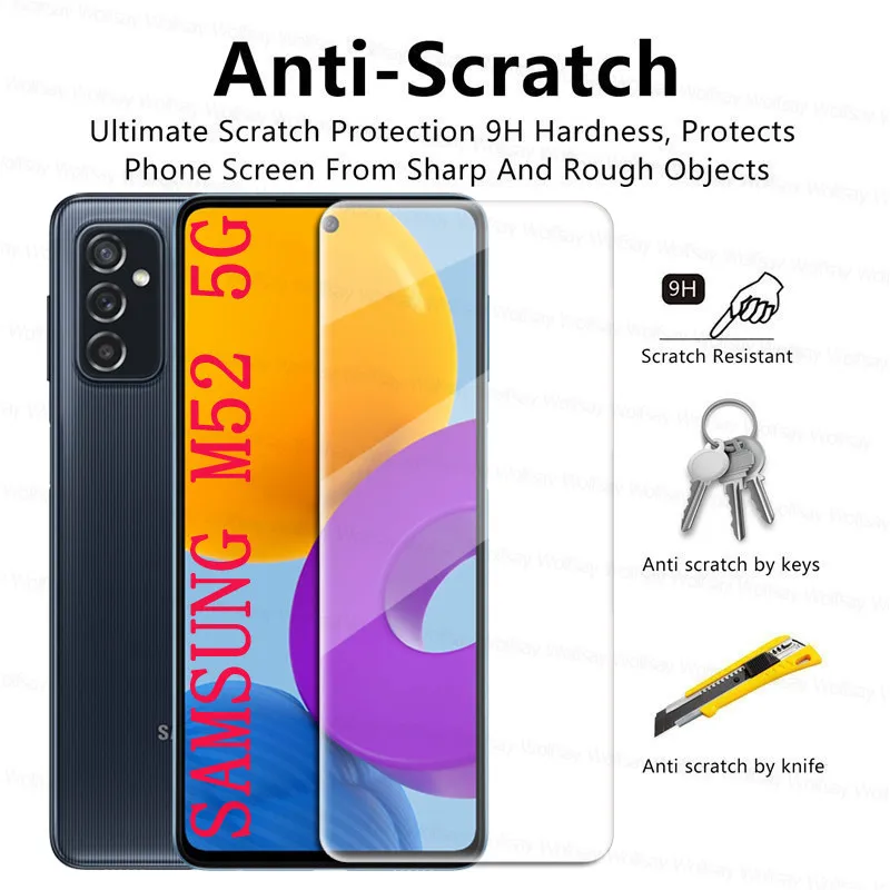 Protector de pantalla de cristal templado 9H para Samsung Galaxy M52 5G, pel&iacute;cula protectora para lente de c&aacute;mara, para Samsung M52 M42 M32 M22 M12-3