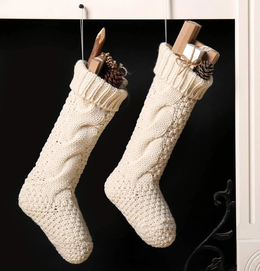 Набор 4 15 дюймов уникальные вязаные рождественские чулки цвета Бургунди и