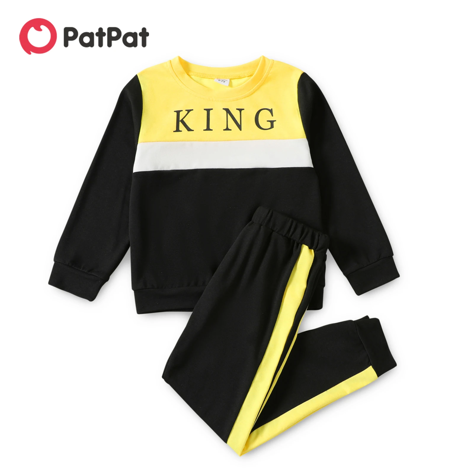 

Детский комплект из двух предметов, толстовка и брюки PatPat с принтом букв и цветными блоками