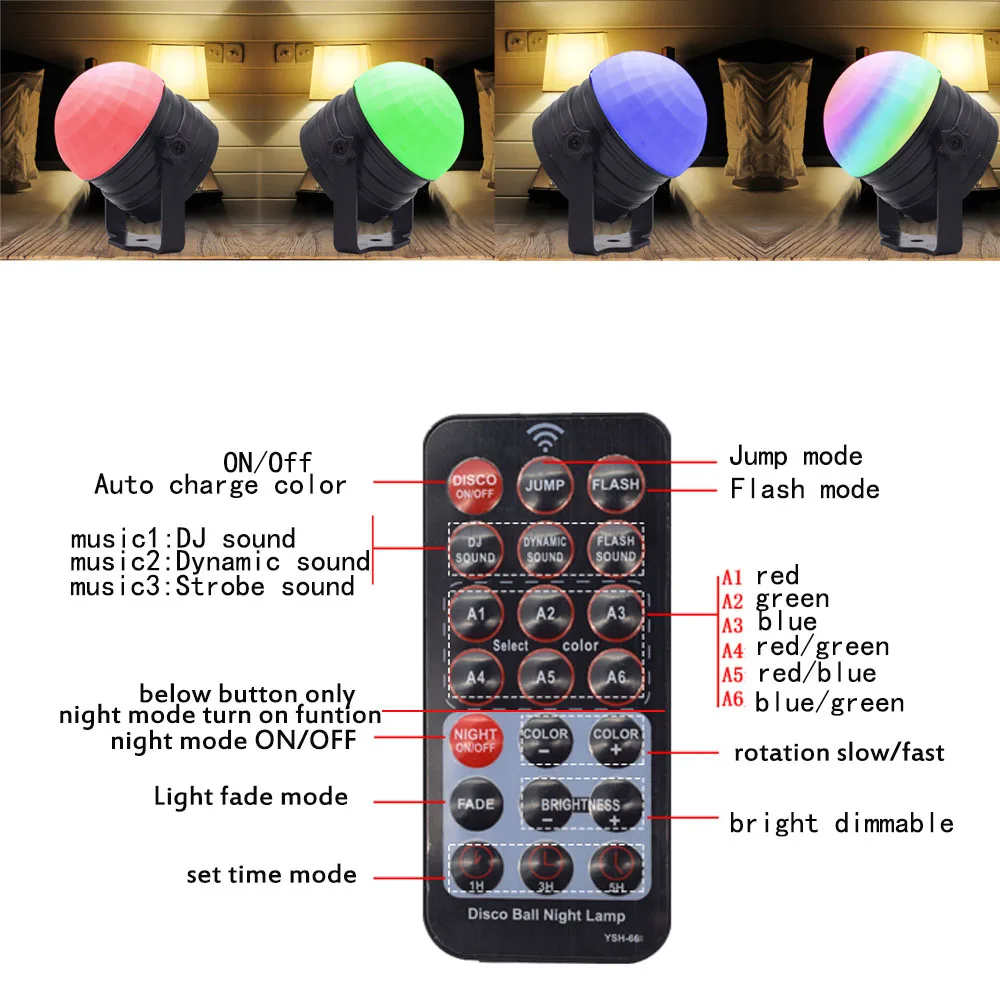Вращающийся со звуковым звуком волшебный шар вечерние стробоскопы светильник 3