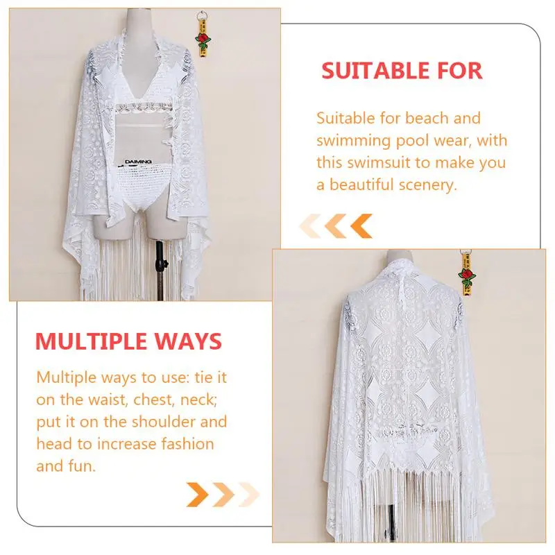 

1pc Women Sun Protection Bikini Tassel Smock Women Beach Wrap Women Beachwear