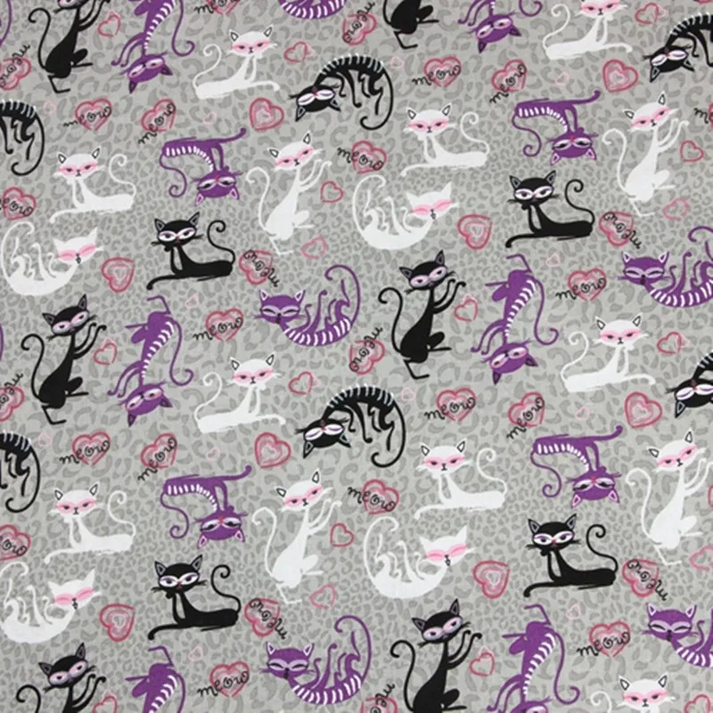 Полметра однотонного хлопкового полотна с принтом кота из мультфильма ручной DIY