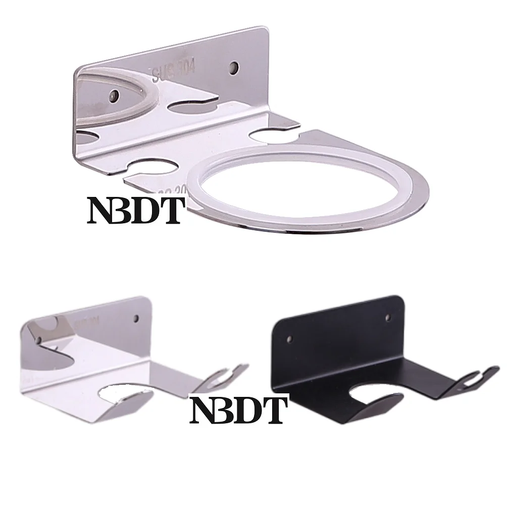 

Shiny Silver Matte Black 304 Stainless Steel Wall-Mounted Hair Dryer Stand Holder Rack With Plug Hook