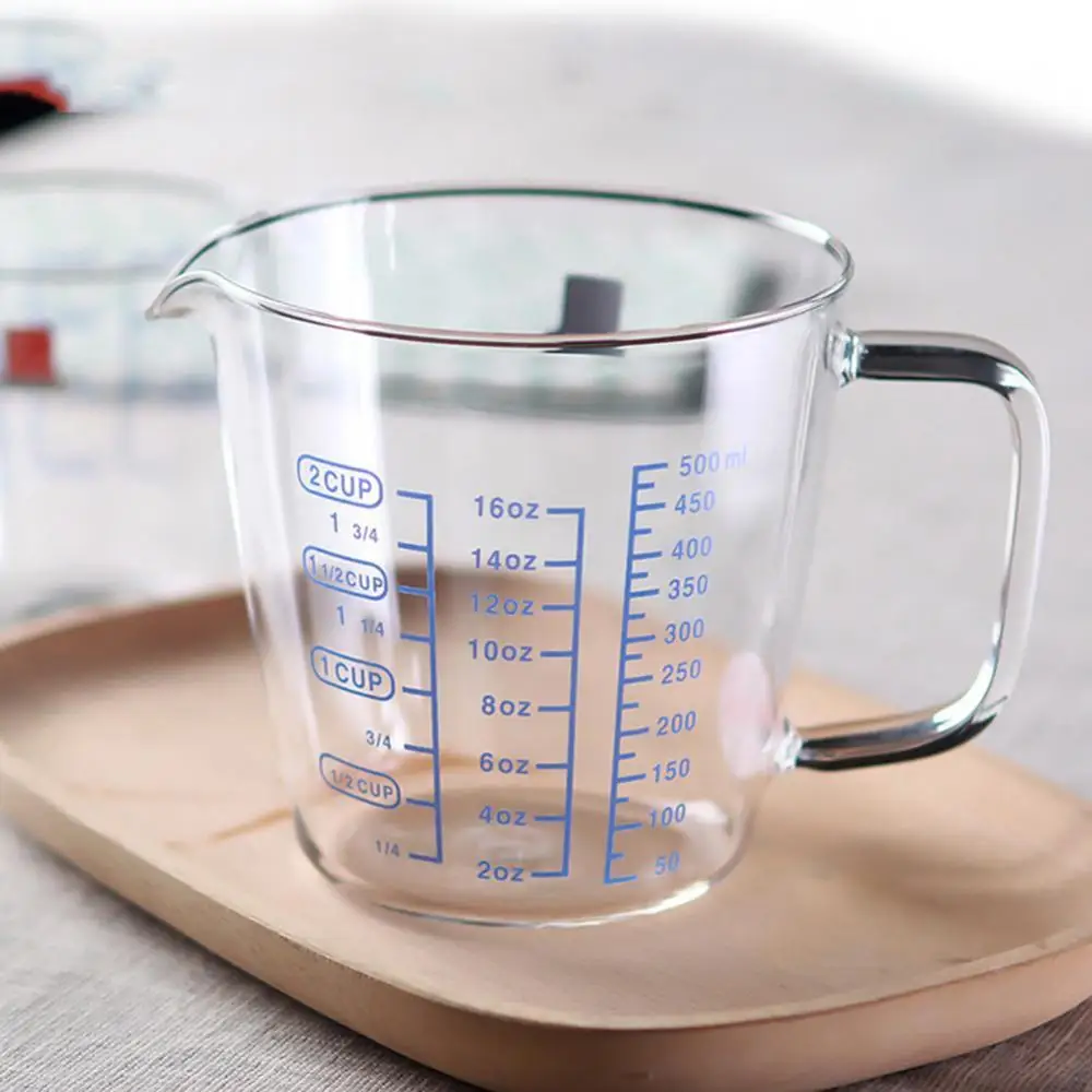 

250ml/500ml Measuring Cup Transparent Heat Resisting High Borosilicate Glass Milk Water Scale Microwave Tool with Handle