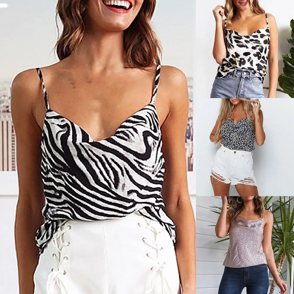 

Top Zebra Leopard Fashion Satin Summer Crop Ladies Sleeveless Tank Camisole Print Camis Women Vest Basic Female Sexy Vest Top Wo