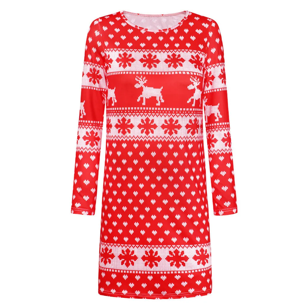 С О образным вырезом с принтом рождественского оленя и надписью длинными