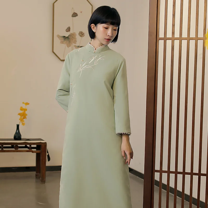 

2019 new original design improved cheongsam Chinese style retro cotton clothing Zen tea women