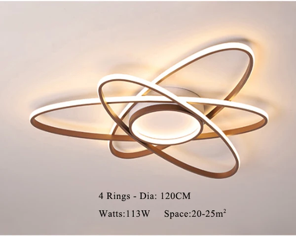 4 Rings Dia 120CM Новое поступление, коричневый светодиодный потолочный светильник для гостиной, кабинета, спальни, алюминиевый современный светодиодный потолочный светильник - Цвет абажура: 4 Rings Dia 120CM