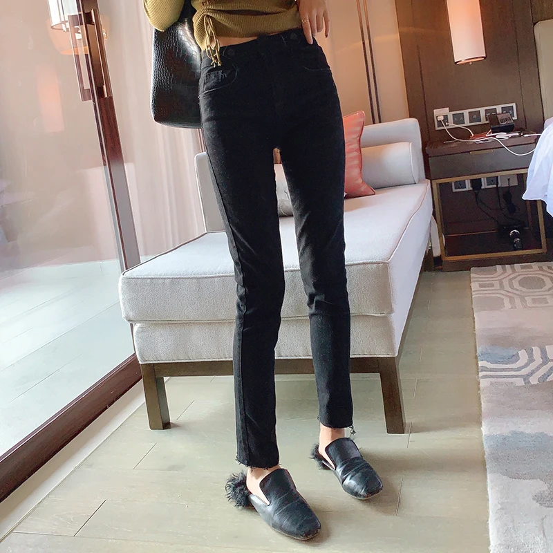 Mishow 2019 Winter Causal Thick Deep Color Jeans Women Cotton High Waist Slim Fit Zipper Long Pant MX19D2374 |