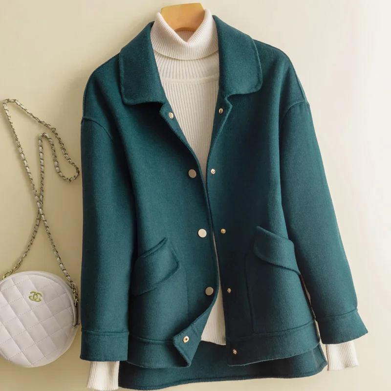 

2020 Autumn and Winter new avocado green double-sided cashmere coat women's short short short short high-end wool woolen coat