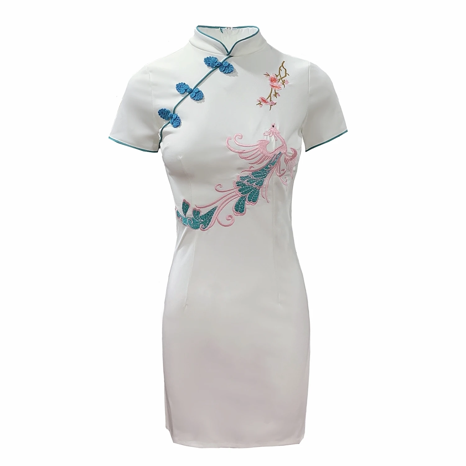 Китайское платье cheongsam, атласное, сексуальное, облегающее, qipao, цветочный принт, воротник-стойка, vestido chino, белое, cheongsam, восточное платье - Цвет: color1
