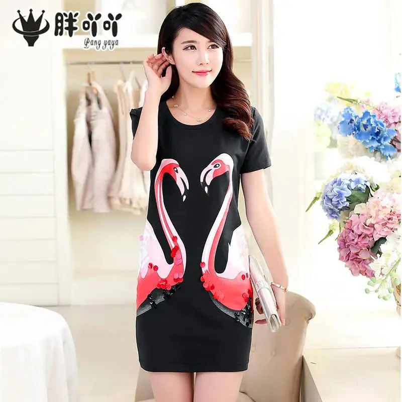 

Fat Mm Summer Cotton Printed T-shirt Female Short Sleeved Long Loose Size 200 Pounds Fat Sister Shirt Clearance