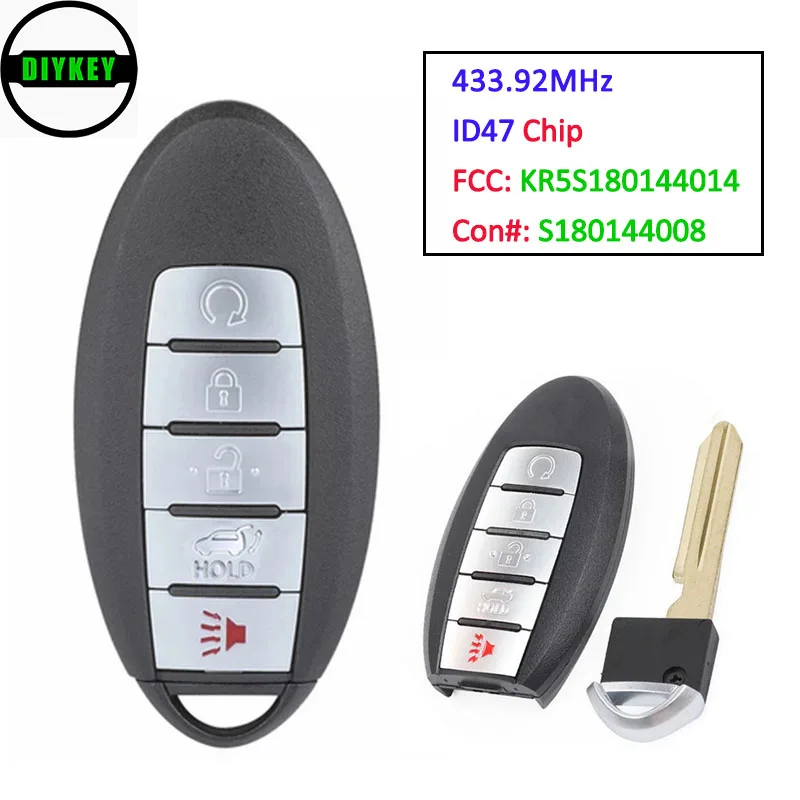 DIYKEY 433 92 МГц ID47 чип S180144008 Замена умный дистанционный ключ брелок от машины 5 Кнопка