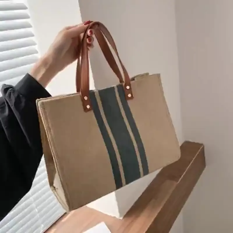 

2021 Bags For Women Canvas Handbag Shoulder Bag Reusable Shopping Bags Casual Tote Female Handbag for Striped Simplicity