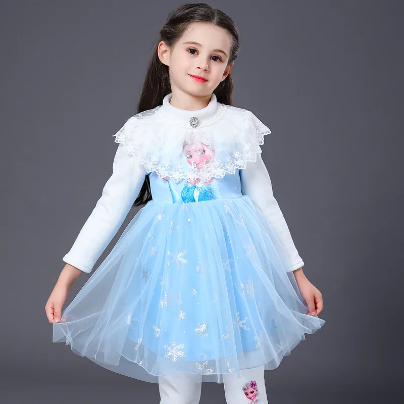 Кружевные платья принцессы Анны и Эльзы с длинными рукавами для девочек