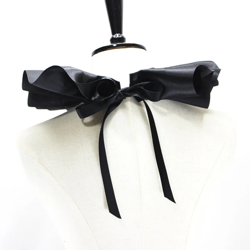 

Women Satin Renaissance Elizabethan Ruffled Fake Collar Victorian Costume Halloween Cosplay Wedding Neckwear Accessories