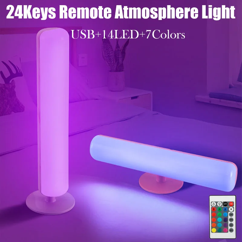 

Atmosphere Fill Light 5V 14LED USB 24Keys Remote 7 Color Stick Lamp For Mobile Phone RGB Photograph Stick Computer New Gift 2022