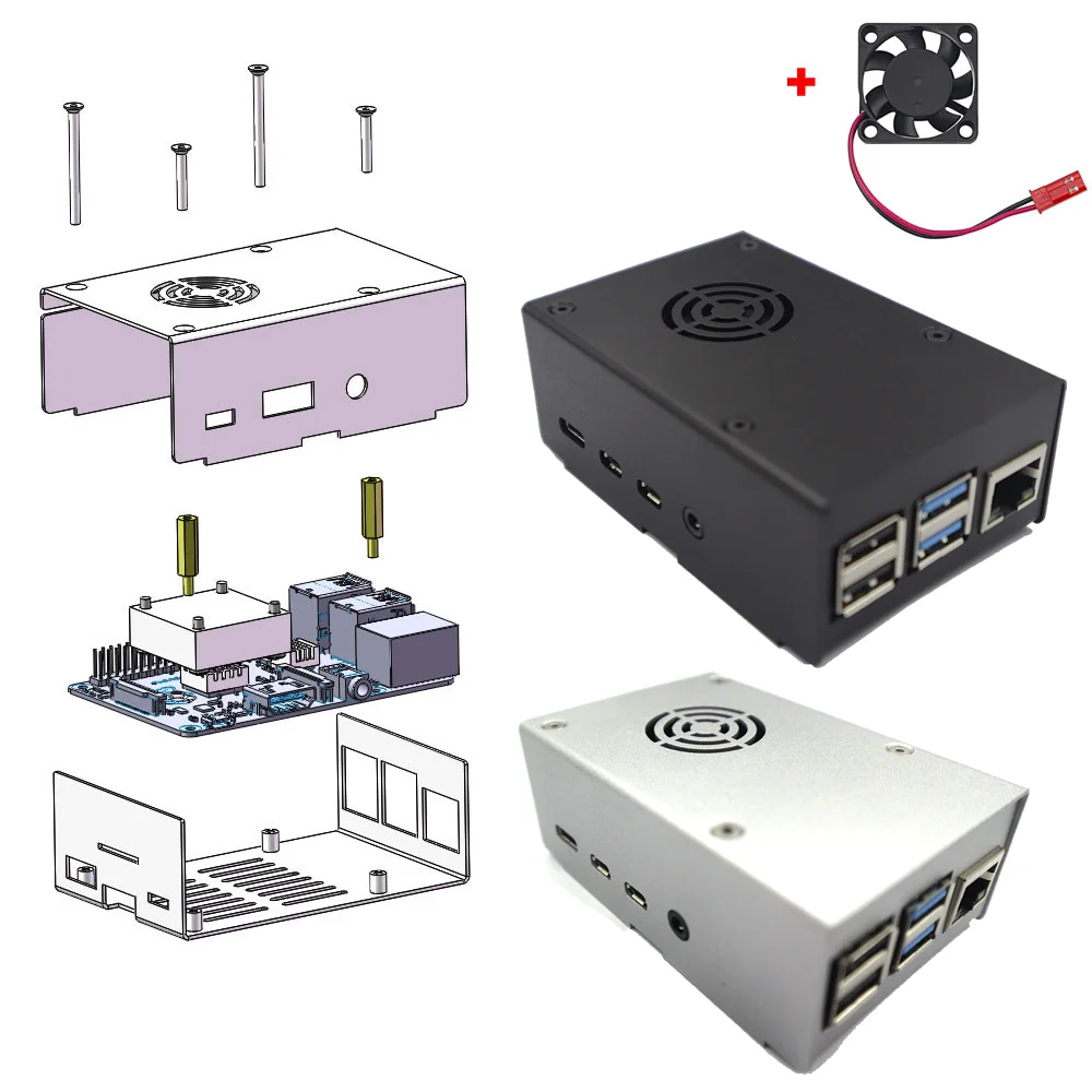 Raspberry Pi 4 Модель B Черный Металлический Стальной чехол с охлаждающим