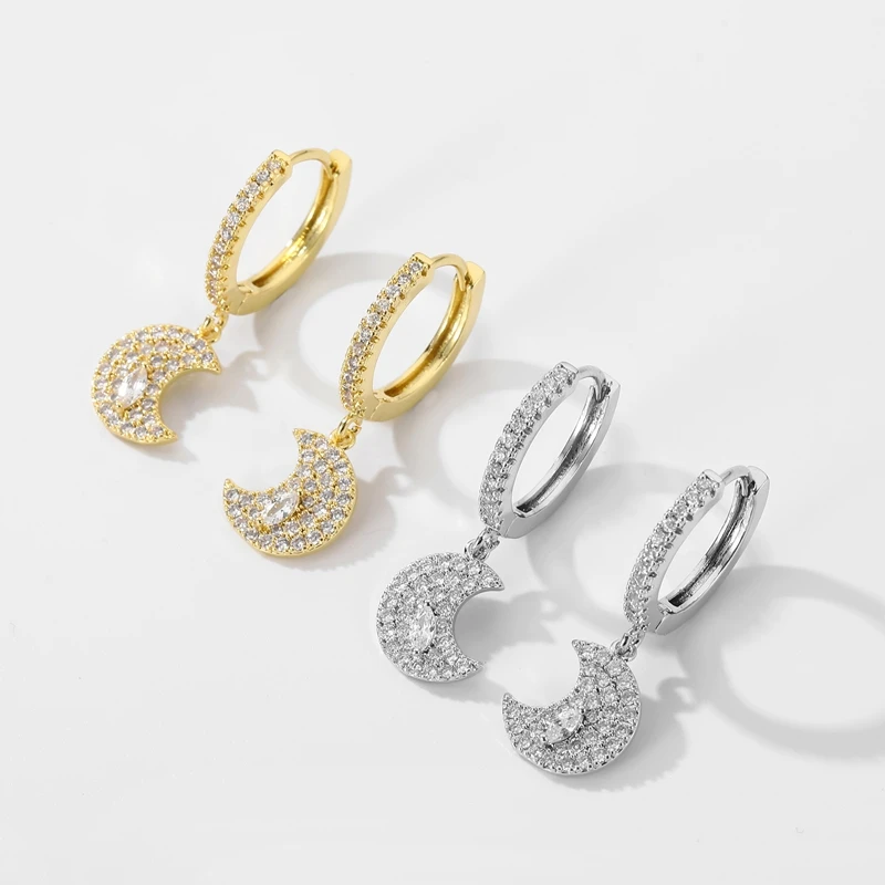 Модные серьги с подвеской в виде Луны фианитом маленькие кольца для женщин и