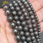 Бусины Из Натурального железа с Пиритом, круглые бусины с отверстием россыпью, для самостоятельного изготовления ювелирных изделий Аксессуары для браслетов 15 дюймов, размер на выбор 46810 мм