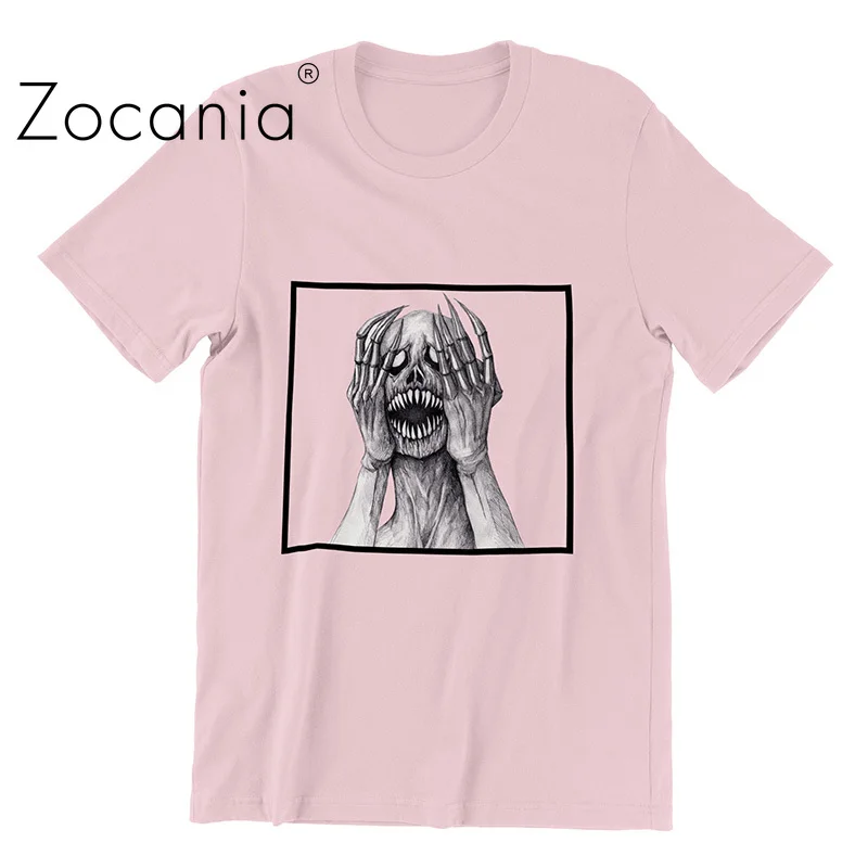 

Skull Pattern Printing Women's T-shirt 2021 Oversize Female T Shirt White Round Neck Summer Tee Shirt for Women Fashion Top Gril