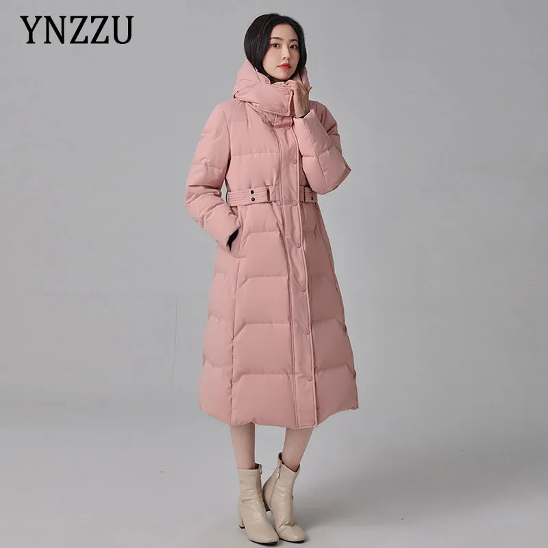 

High quality Women Long down jacket 2021 Winter Stand collar hooded 90% white duck down coat Thick warm Overcoat YNZZU 1O202