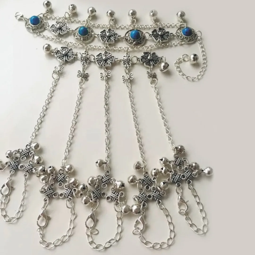 Женский винтажный браслет с колокольчиками из натурального камня