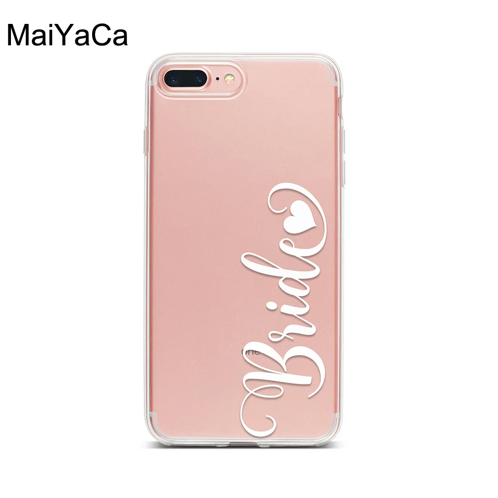 Bride Phone Case for iPhone 13 12 mini 11 14 Pro Max XS XR X 8 Plus 7 SE 2020 6S 5s Clear Transparent Rubber Cover with Heart