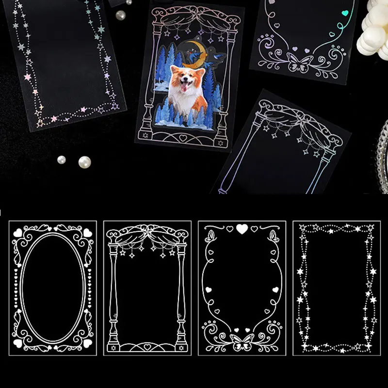 

Border Decoration Stickers INS Style 8PCS Background Cards Decorative Art Supplies Transparent Sticker Album Decal Collage