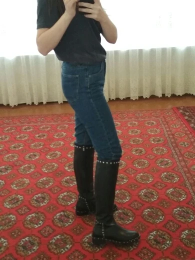 Сапоги Salu женские до колена натуральная кожа высокие сапоги на каблуке круглый