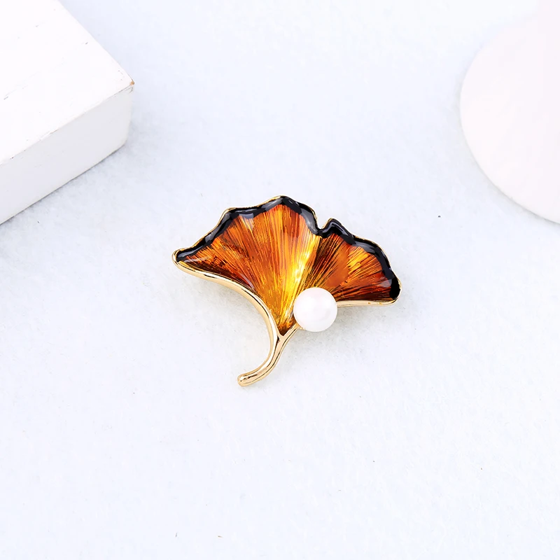 Женская Брошь с имитацией жемчуга гинкго эмалированная карамельная брошь в