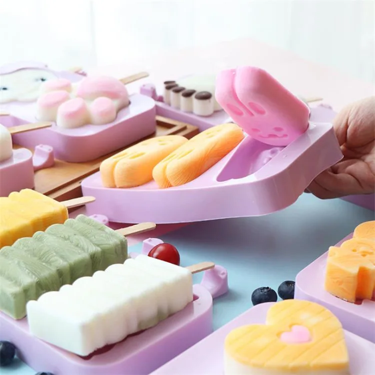 

Silicone Ice Cream Mold DIY Homemade Popsicle Molds Freezer Juice 4 Cell Big Size Ice Cube Tray Popsicle Barrel Maker Mould