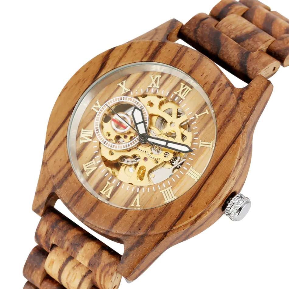 

REDFIRE Roman Numerals Display Mechanical Men Watch Automatic Timepiece Full Wooden Wristwatch Vintage Men's Self Winding Watch