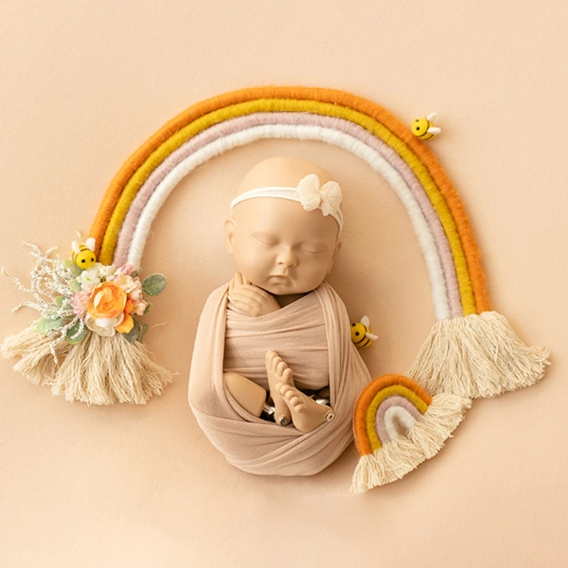 Hechos a mano nuevos accesorios de fotograf&iacute;a reci&eacute;n nacido Arco Iris decoraci&oacute;n beb&eacute; sesi&oacute;n de fotos Arco Iris accesorios beb&eacute; Studio-2