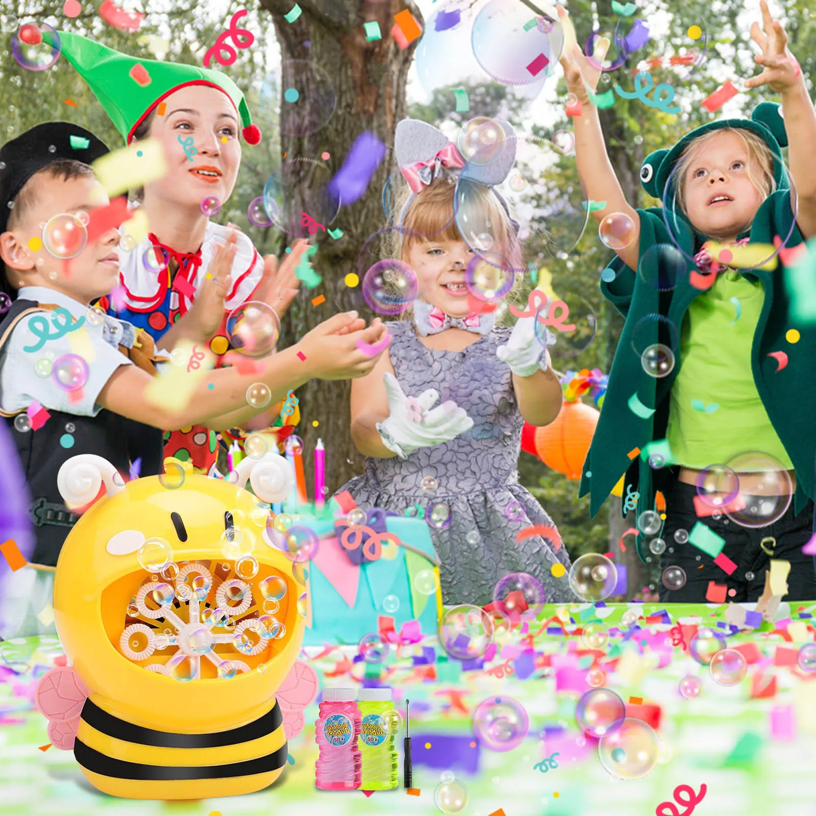 

Bubble Machine Bee Bubble Blower Cute Bubble Maker with Bubble Solution（500ml） Outdoor Soap Bubble Toys funny Children's Outdoor