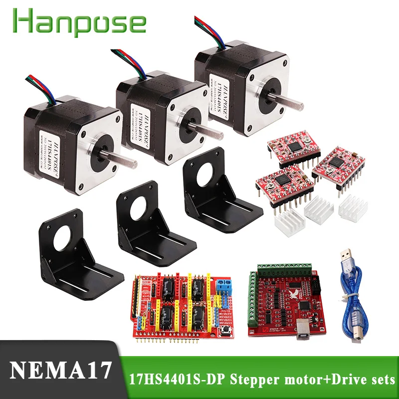 

3 Axis kit cnc 42 Series motor 4-lead 17HS4401S-DP straight out NEMA17 motor bracket 3 driver expansion boards for 3D printer