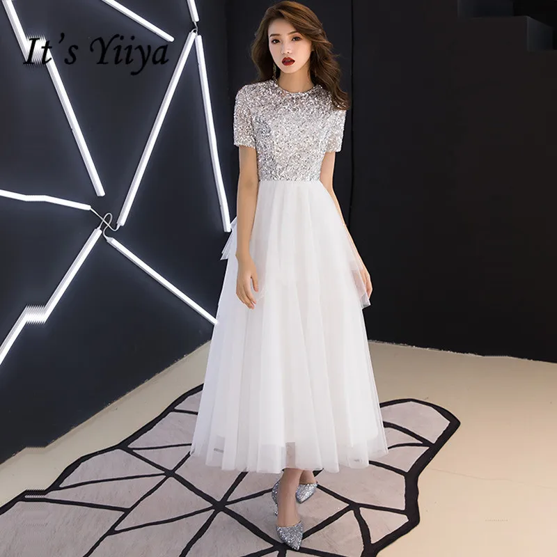 Женское платье для выпускного It's Yiiya белое составного кроя из крепа с круглым