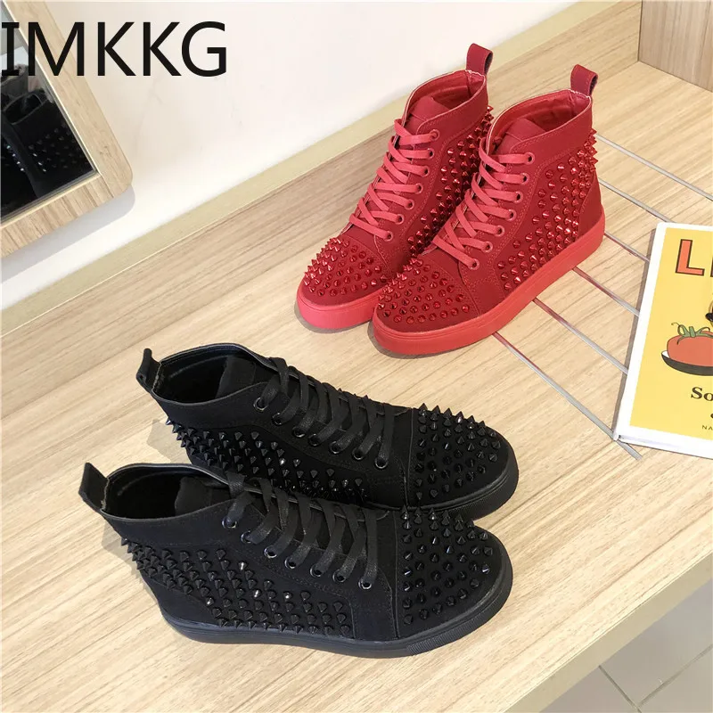 Женские и мужские высокие кроссовки с заклепками повседневная обувь для пар на
