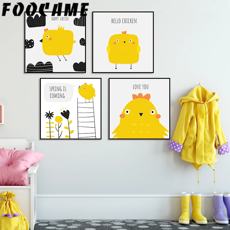 Современная Скандинавская Картина на холсте с изображением курицы и стены