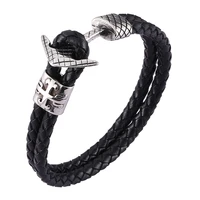 fashion anchor bracelet steel bracelet black personality leather woven anchor leather bracelet rope bracelet for men gift bb0485