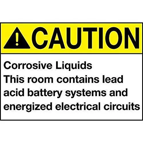 

Предупреждение, в помещении с коррозионными жидкостями, находится кислотная батарея, электронный знак
