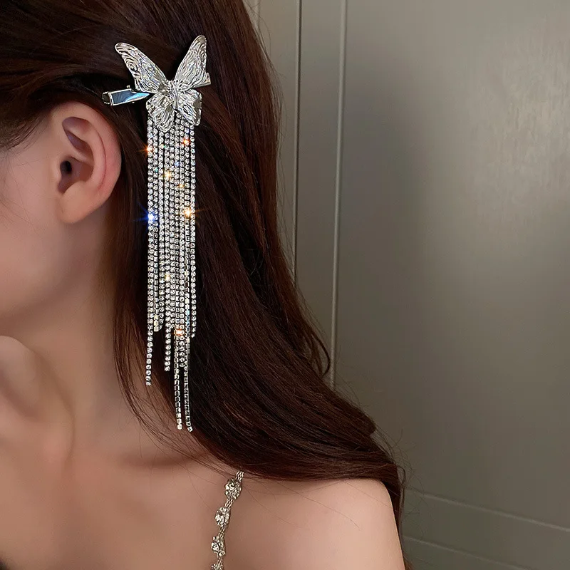 Модный длинный Алмазный зажим для волос с бабочкой заколка головной убор