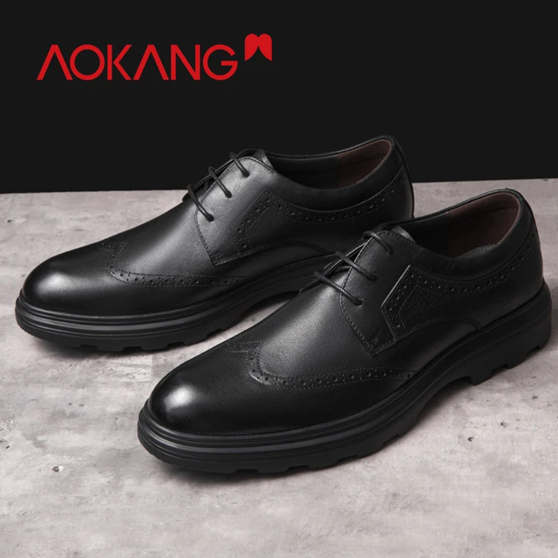 Мужские парадные туфли AOKANG черные Формальные из натуральной кожи брендовые