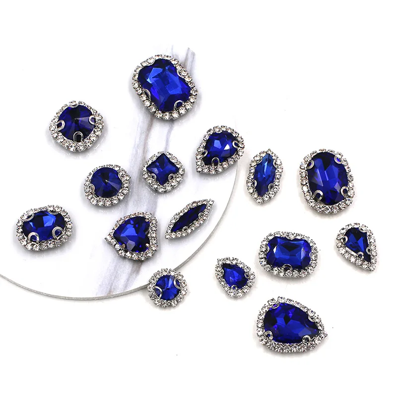Новые ярко голубые кристаллические пуговицы смешанной формы стеклянные стразы с
